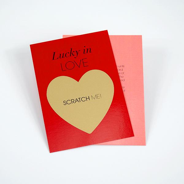 Laminated Red Scratchcard With Heart Shaped Scratch Off Area